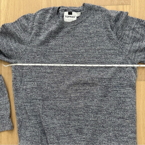 Topshop Topman Blue Heathered Elbow Patch Long Sleeve Shirt Sweater Crew Neck - Picture 13 of 14
